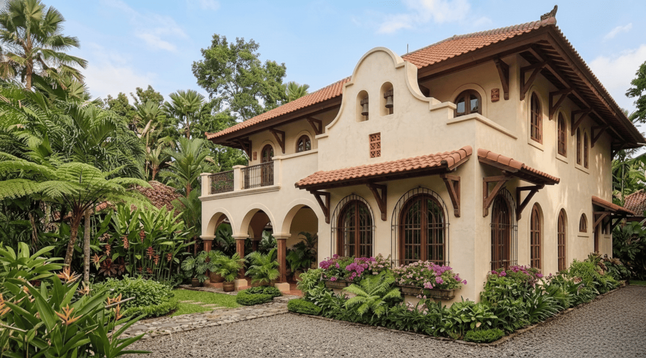 Rumah Gaya Mission Revival Adaptasi Tropis foto 3